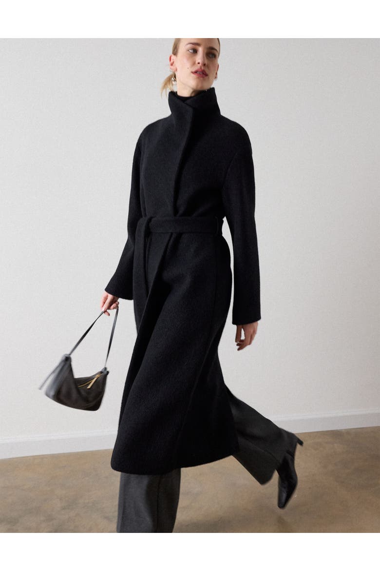 Funnel Belted Wrap Coat, Alternate, color, Black