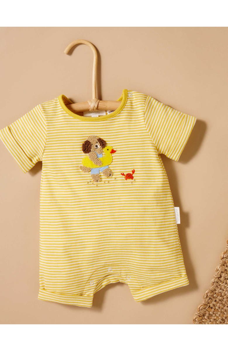 Purebaby Striped Short Romper, Alternate, color, Pineapple Mini Stripe