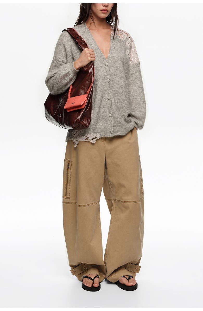 Bimba y Lola Long Lace Knit Cardigan, Alternate, color, Light Grey