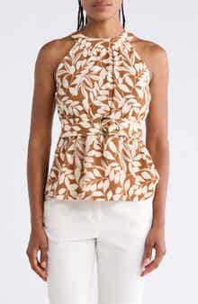 Sleeveless Peplum Belted Top