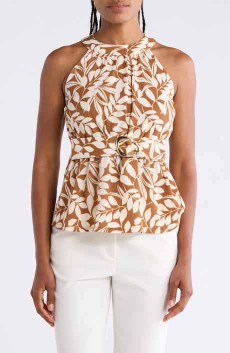 Sleeveless Peplum Belted Top