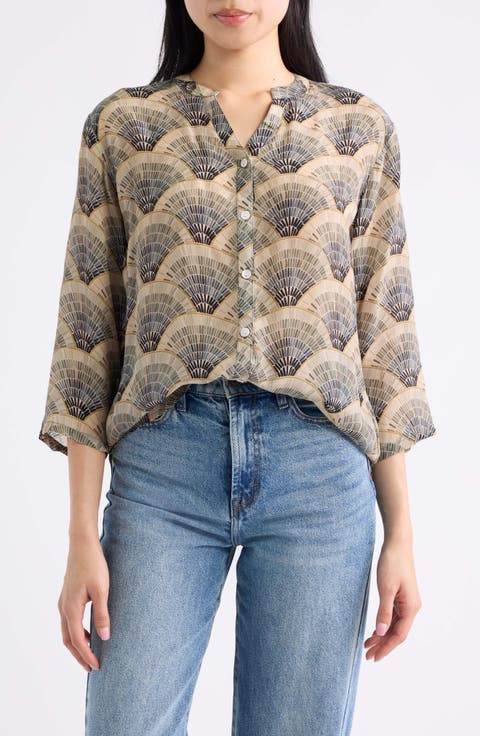Mandarin Collar Button-Up Shirt