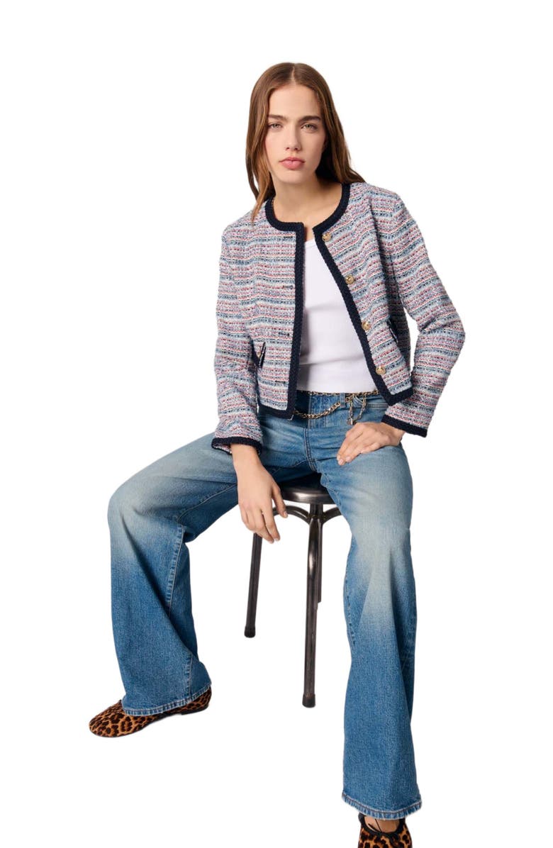 maje Short tweed jacket, Alternate, color, Blue / Red