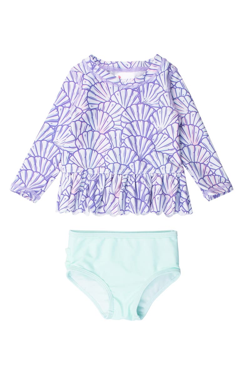 RuffleButts Magical Mermaid Two-Piece Rashguard Swimsuit, Main, color, Purple