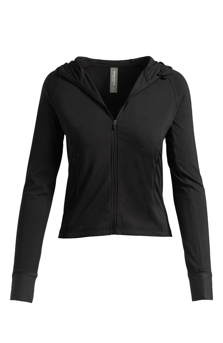 Single Stitch Sueded Full Zip Hooded Jacket, Alternate, color, Black