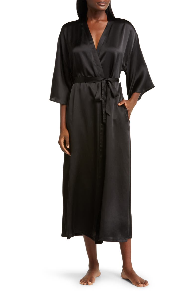 Washable Silk Longline Robe, Main, color, BLACK
