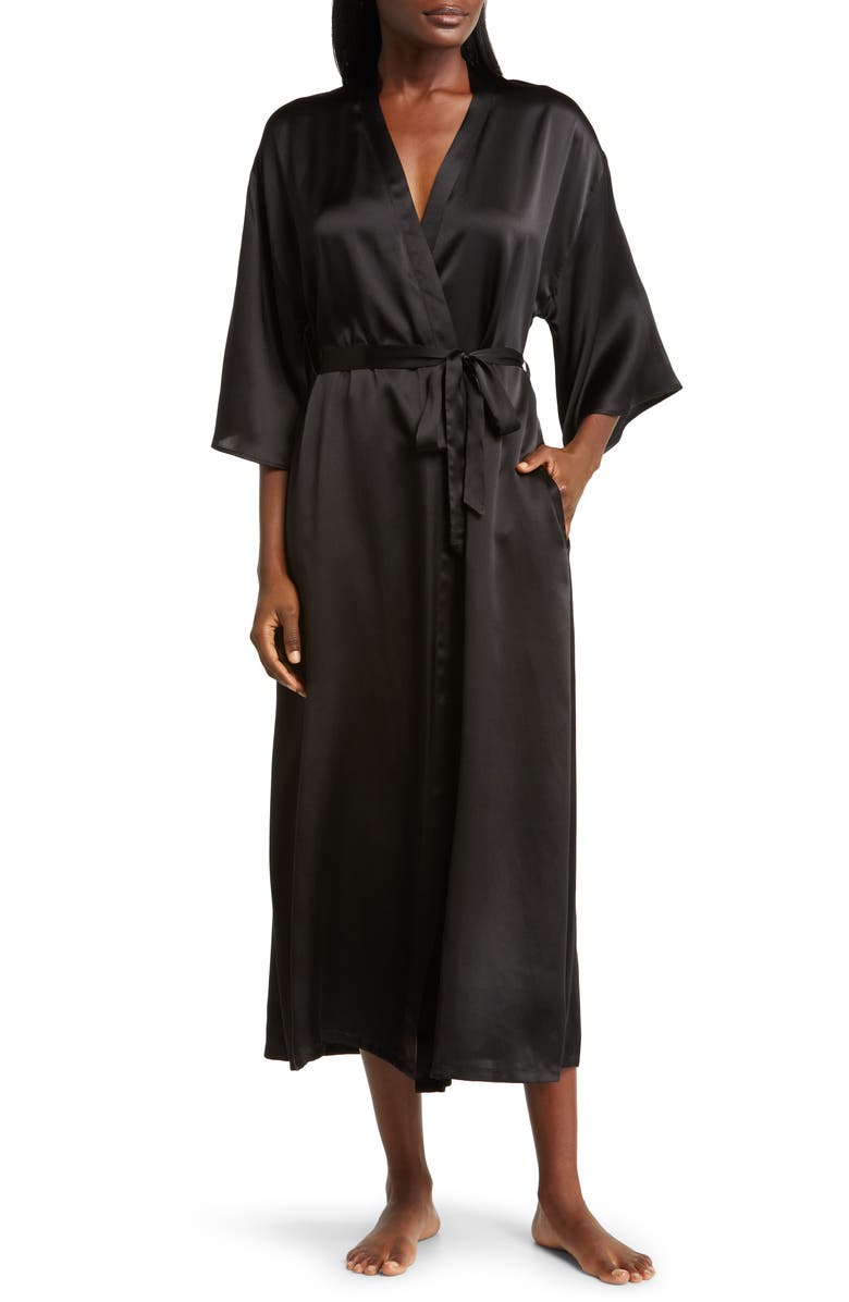 Nordstrom Washable Silk Longline Robe, Main, color, Black