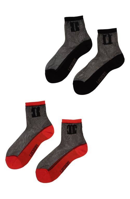 Lechery ® 2-pack Signature Logo L Sheer Crew Socks In Black/red