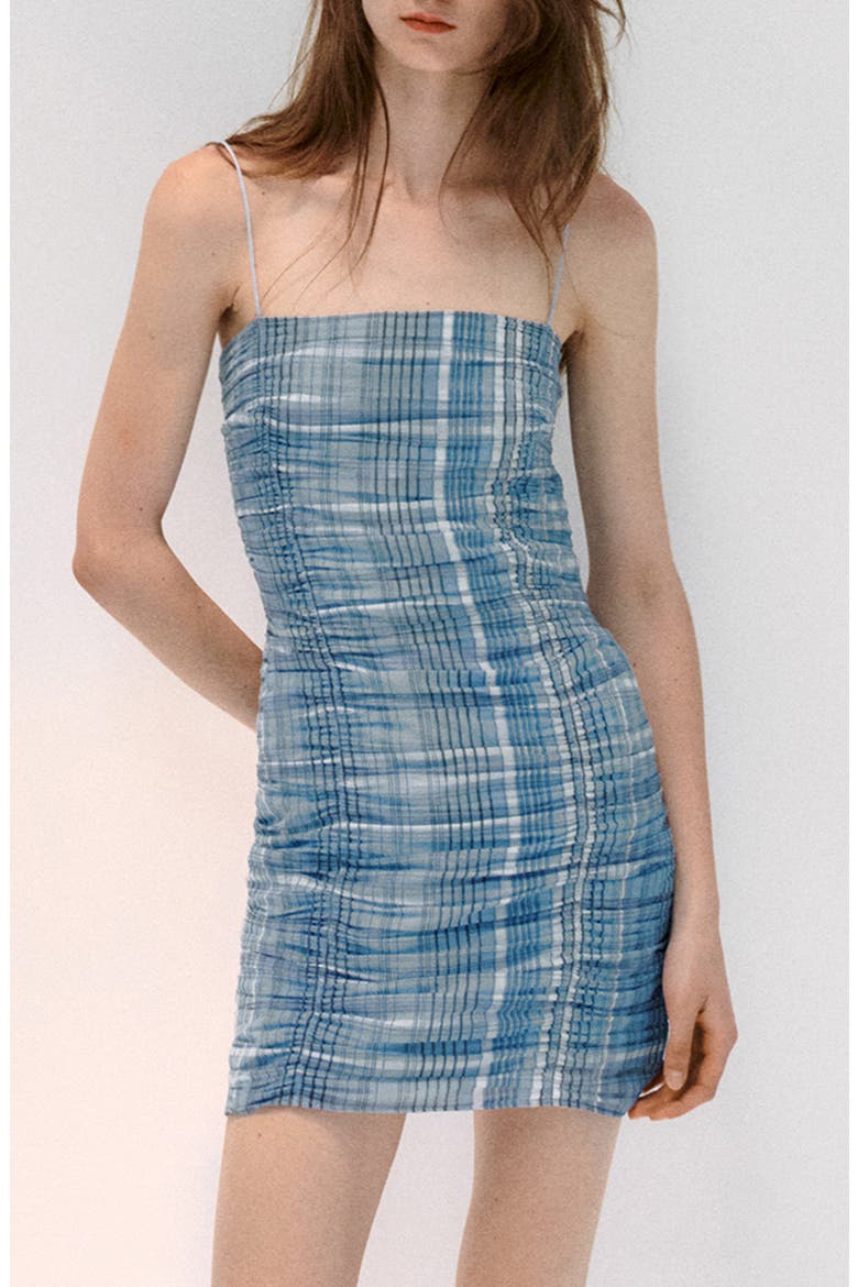 Ruched Plaid Minidress, Main, color, BLUE