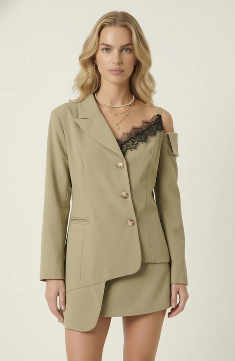 Asymmetric One Shoulder Tailored Blazer Jacket