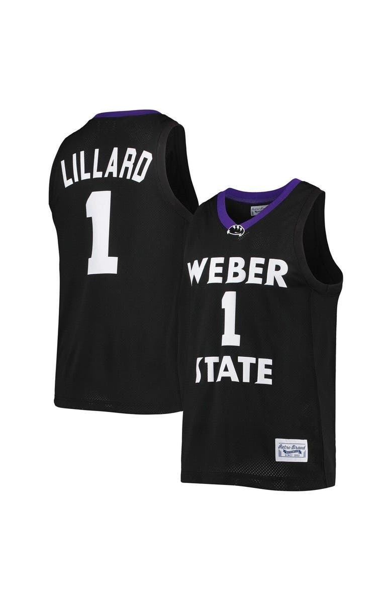 Retro Brand Men's Original Retro Brand Damian Lillard Black Weber State Wildcats Alumni Commemorative Classic Basketball Jersey, Main, color, 