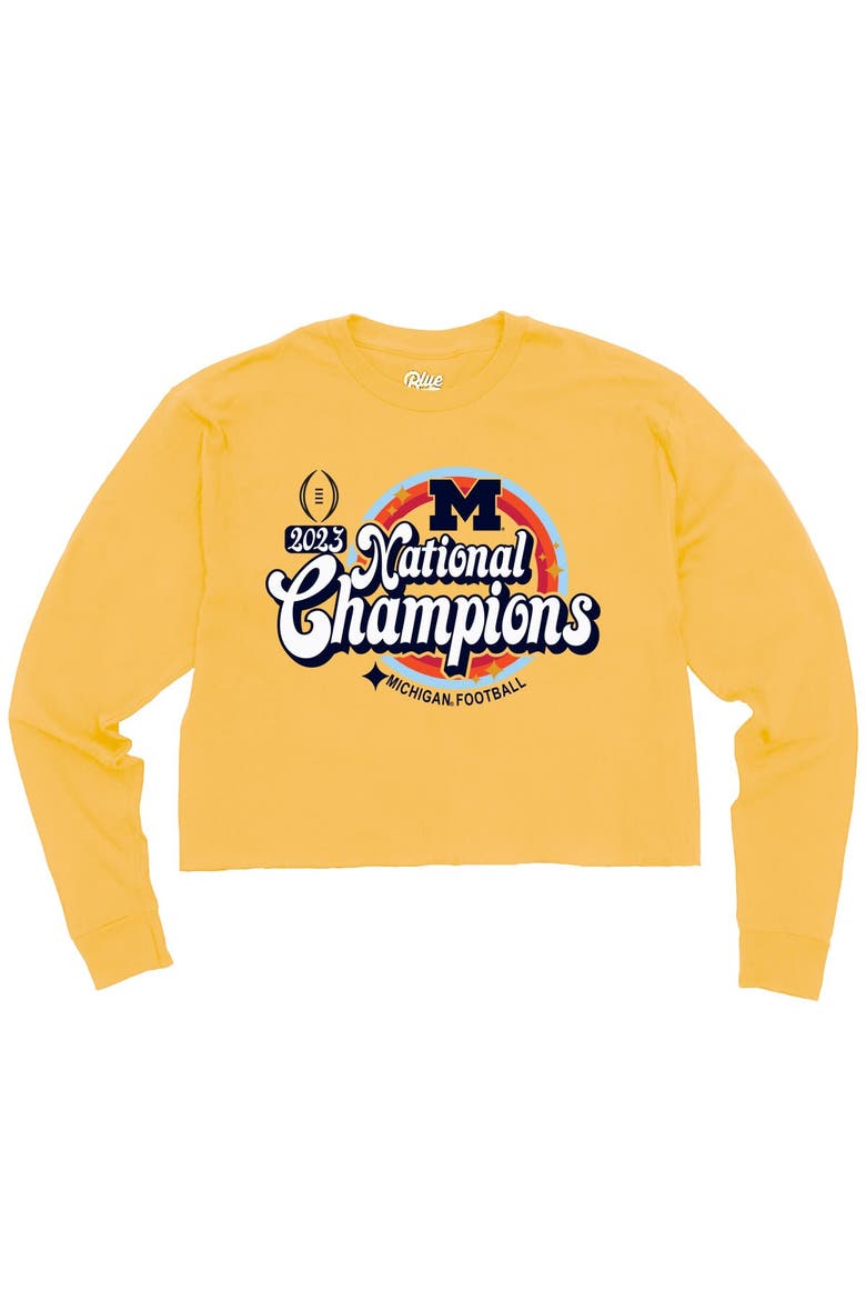 Women's Blue 84  Maize Michigan Wolverines College Football Playoff 2023 National Champions Cropped Long Sleeve T-Shirt, Main, color, Maize