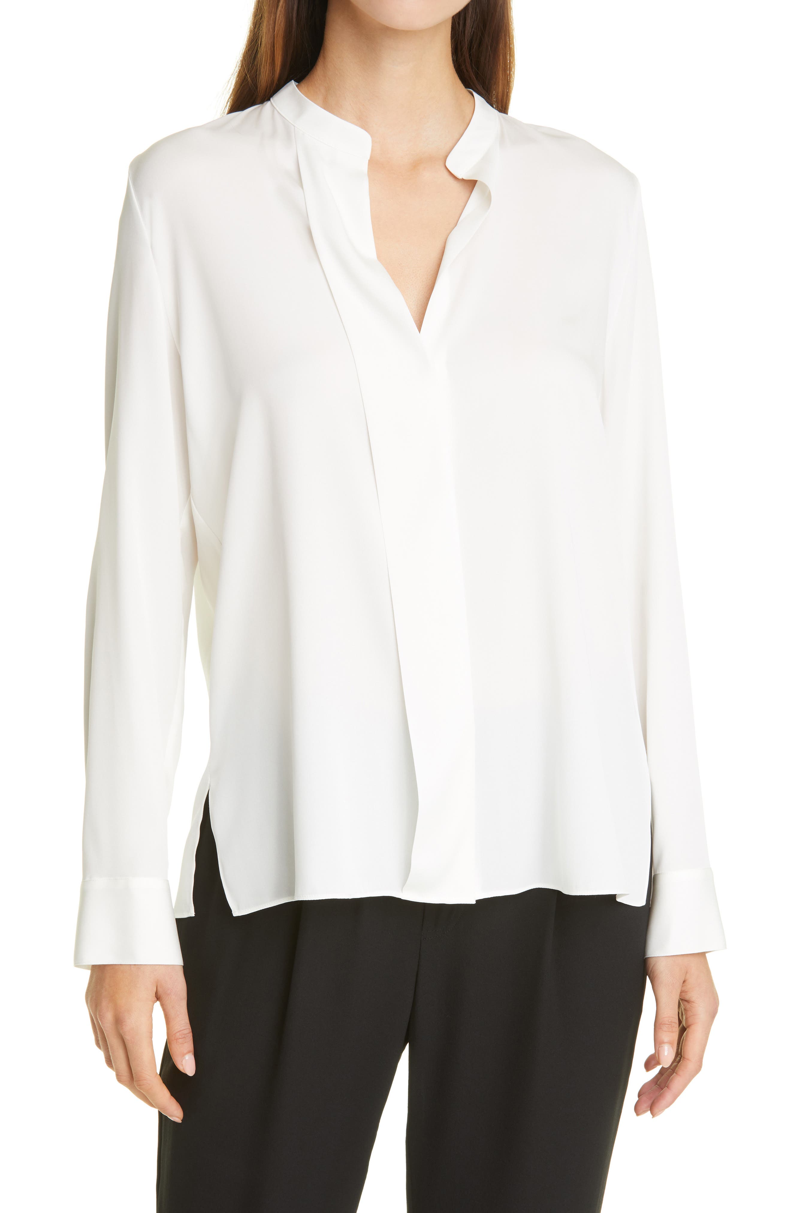 Vince Slim Fit Band Collar Stretch Silk Blouse (Women) | Nordstromrack