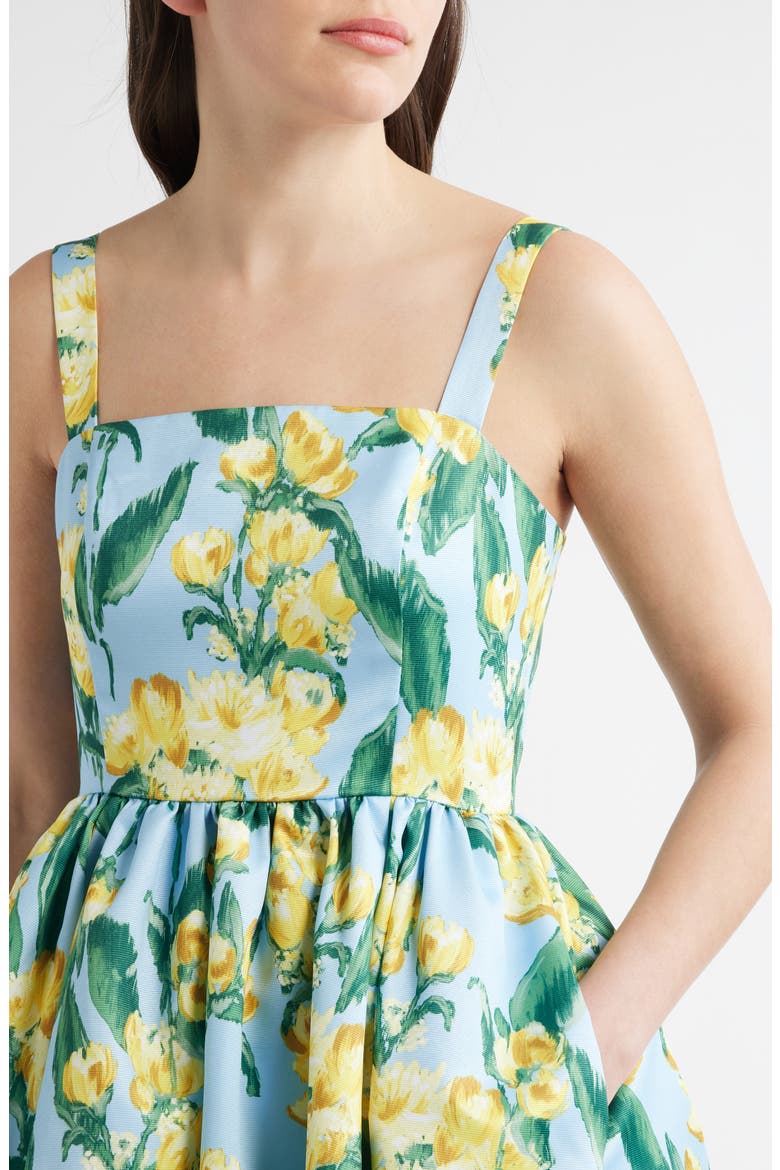 Floral Square Neck Bubble Hem Cocktail Minidress, Alternate, color, BLUE MULTI