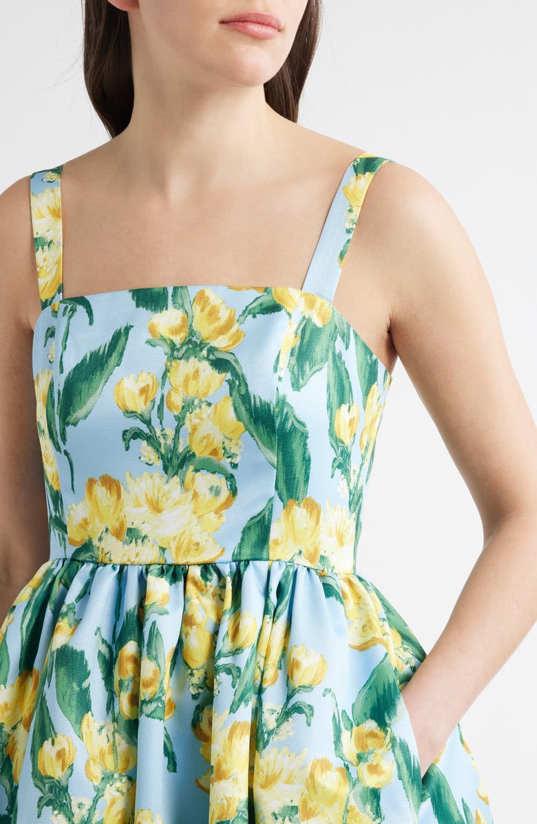 Julia Jordan Floral Square Neck Bubble Hem Cocktail Minidress, Alternate, color, Blue Multi