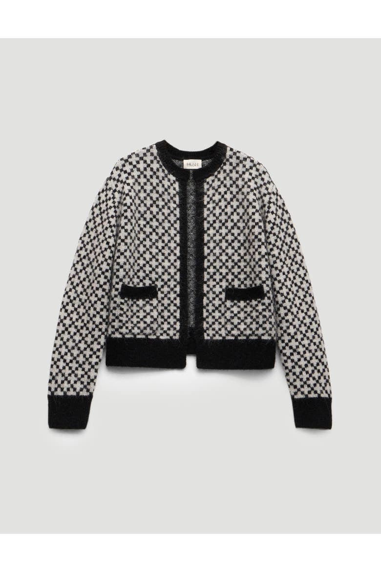 Jacquard Wool Edge To Edge Cardigan, Alternate, color, Black