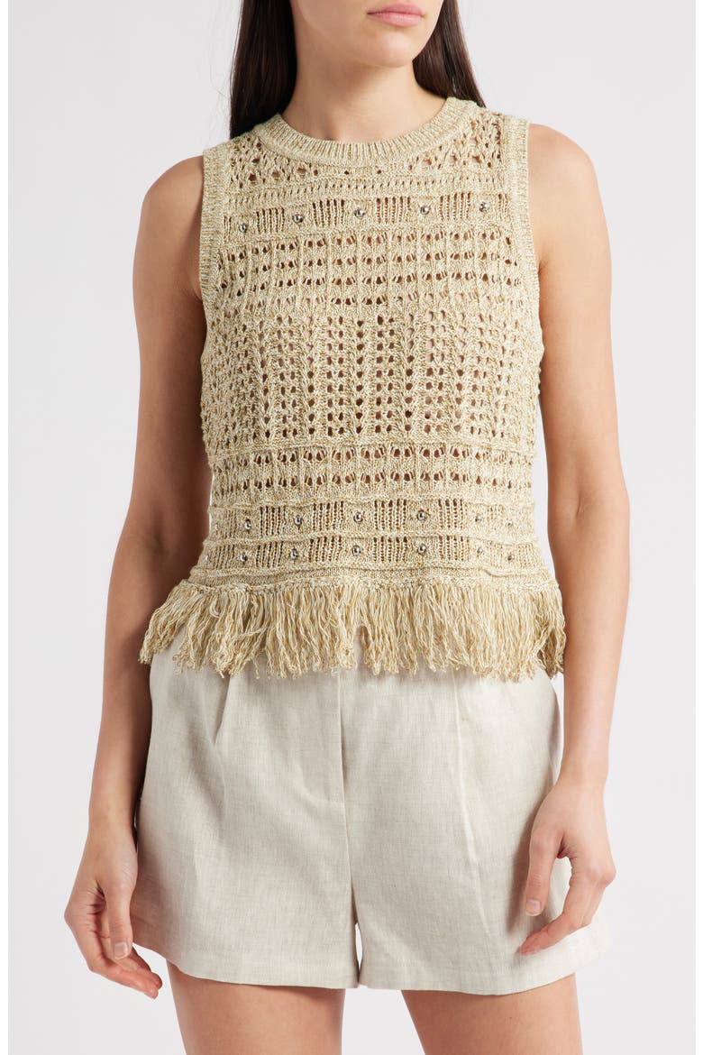Beaded Fringe Sweater Tank, Main, color, BEIGE MULTI