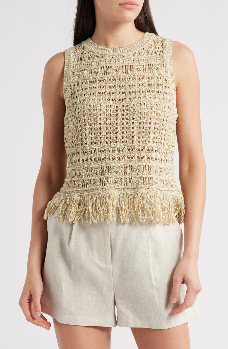 Milly Beaded Fringe Sweater Tank, Main, color, Beige Multi