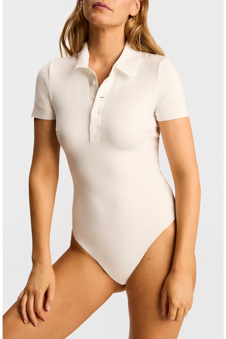Polo Scuba Knit Bodysuit, Main, color, WHITE