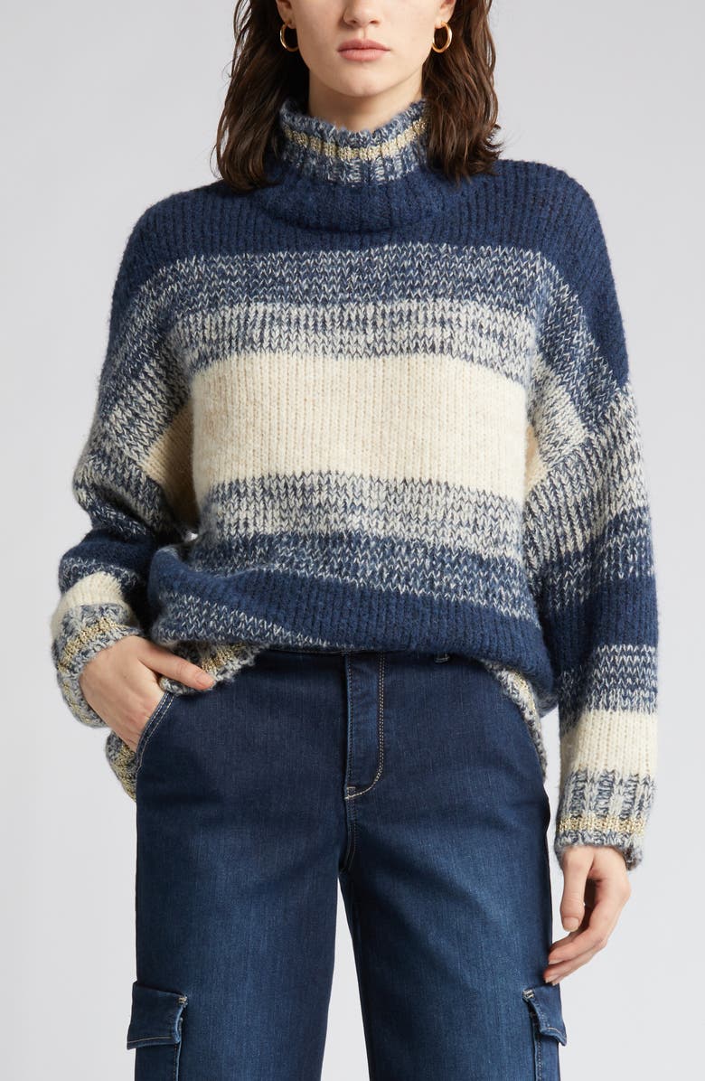 Wit & Wisdom Ombré Stripe Turtleneck Sweater, Alternate, color, Navy Multi
