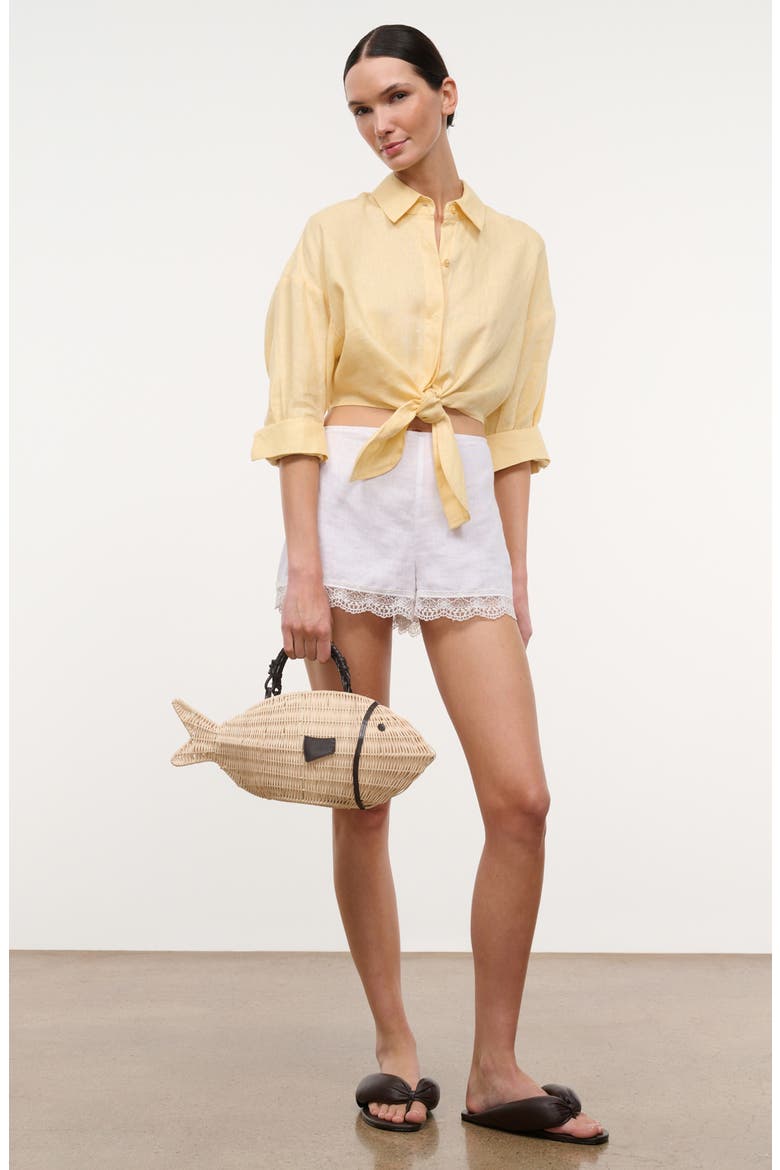 Lisa Tie Front Linen Button-Up Top, Alternate, color, BUTTER