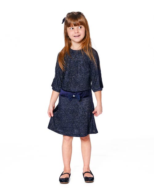 Deux Par Deux 3/4 Sleeve Lurex Dress In Black