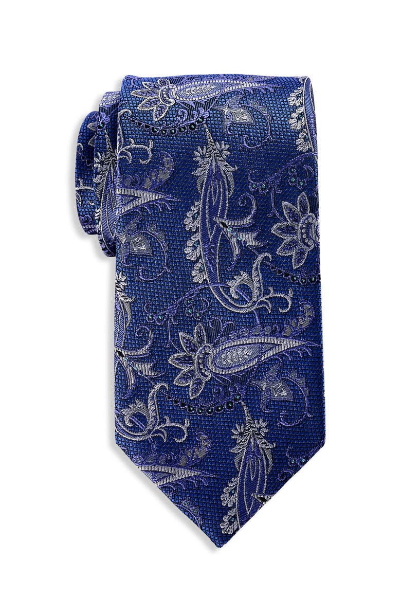 Oak Hill Premium by DXL Big & Tall Paisley Tie, Main, color, Blue