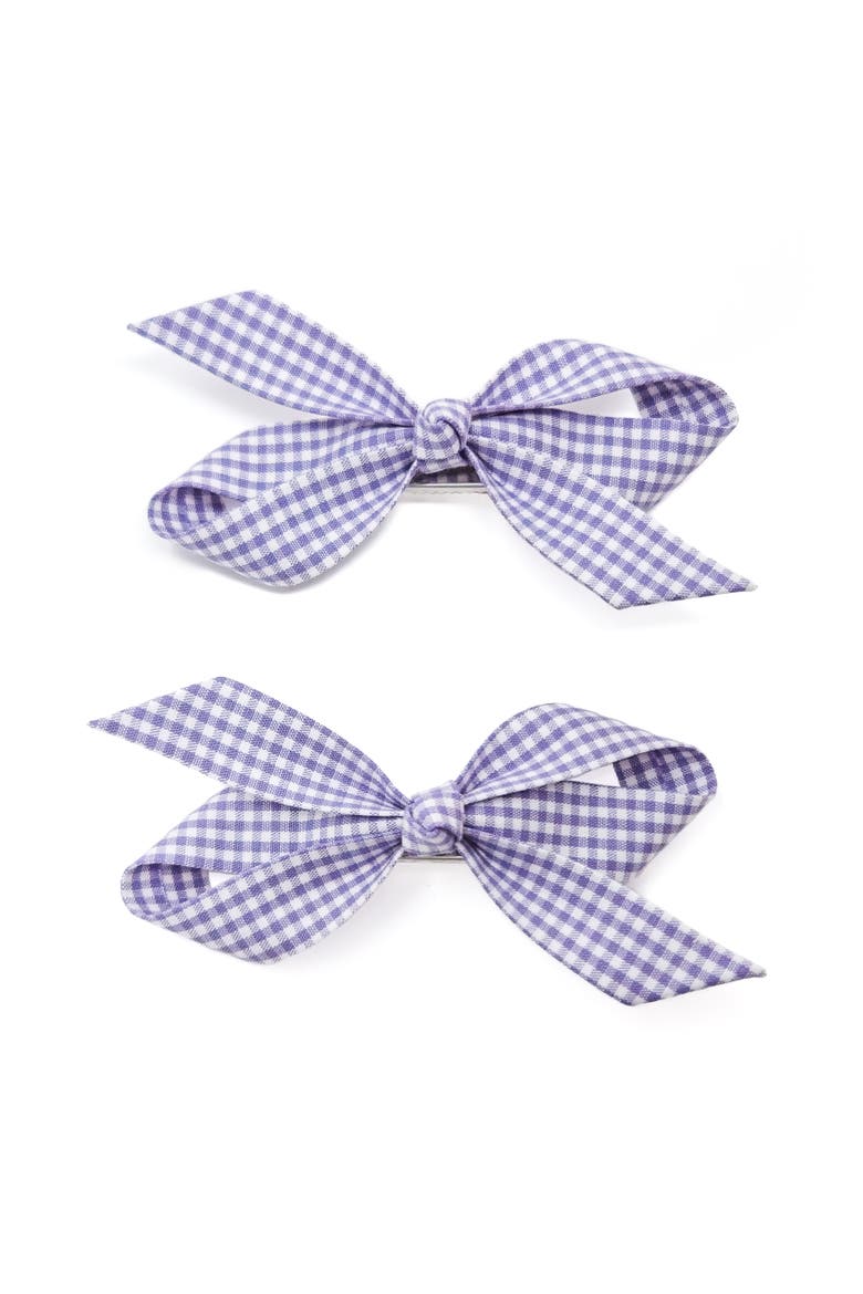 2pc Bow Clip Set, Alternate, color, Violet Gingham