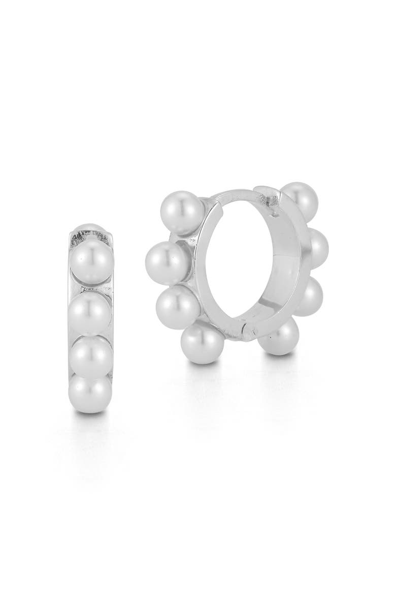 Cultured Pearl Hoop Earrings, Main, color, SILVER