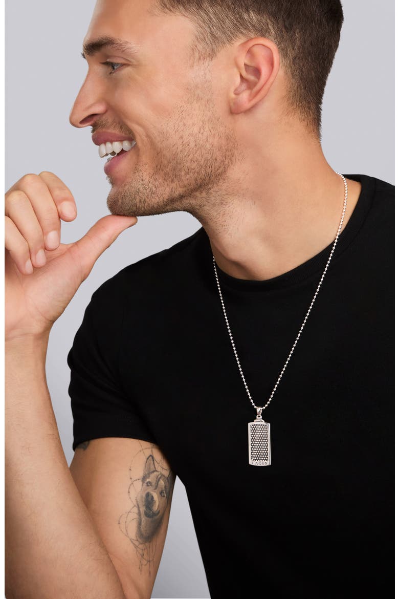 Men's Anthem Caviar Beaded Tag Amulet, Alternate, color, SILVER