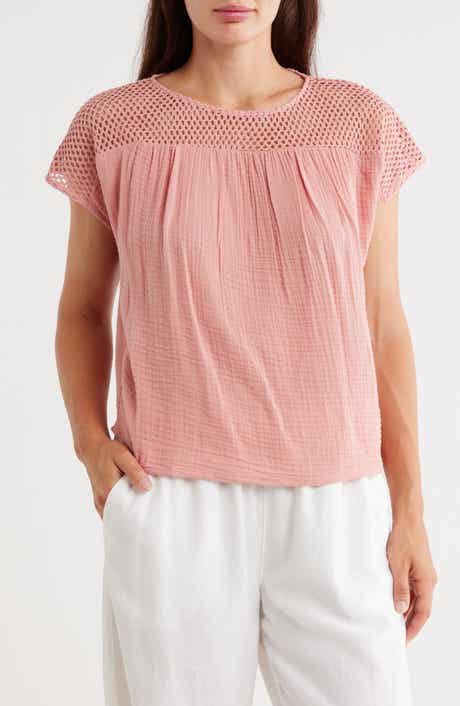 CHELSEA AND THEODORE Open Stitch Short Sleeve Top