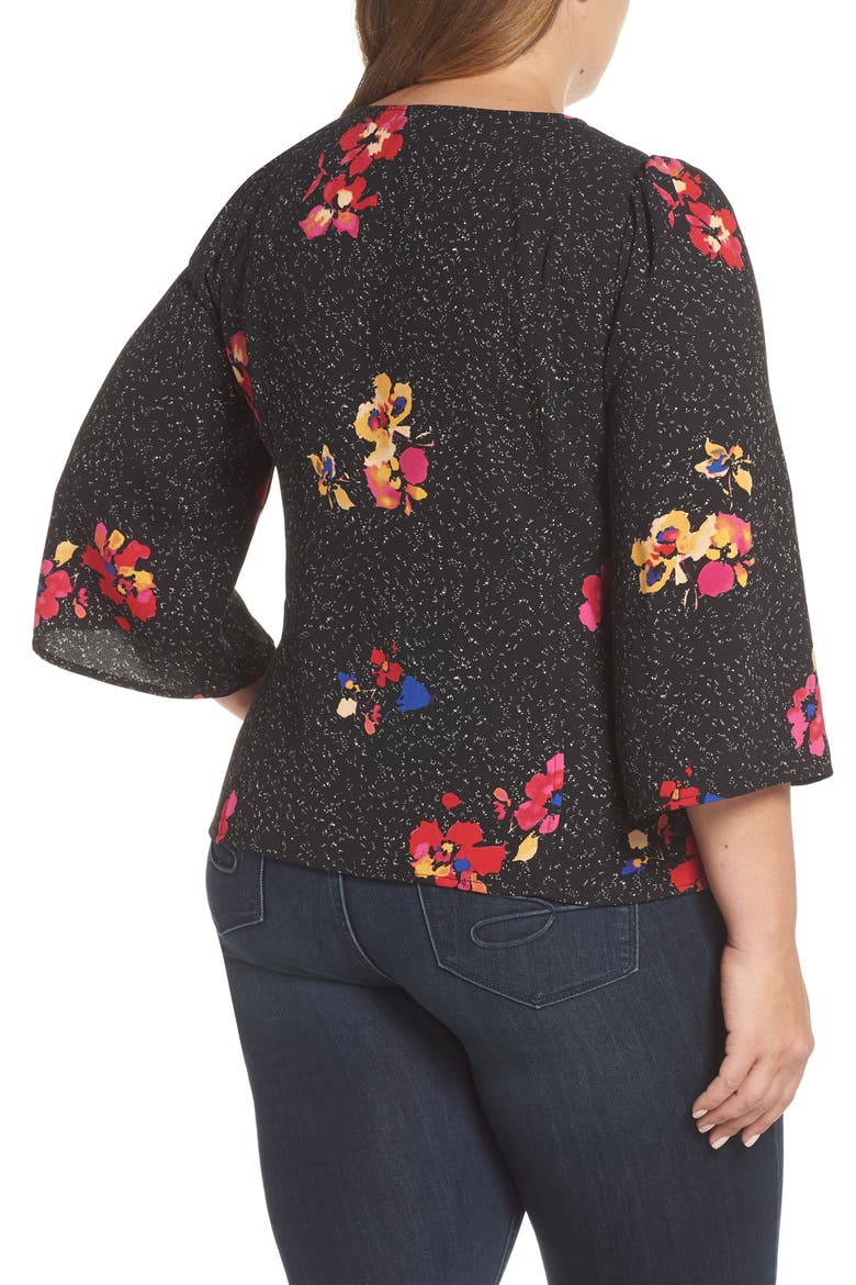 Button Front Print Blouse, Alternate, color, BLACK SPECKLED FLORAL