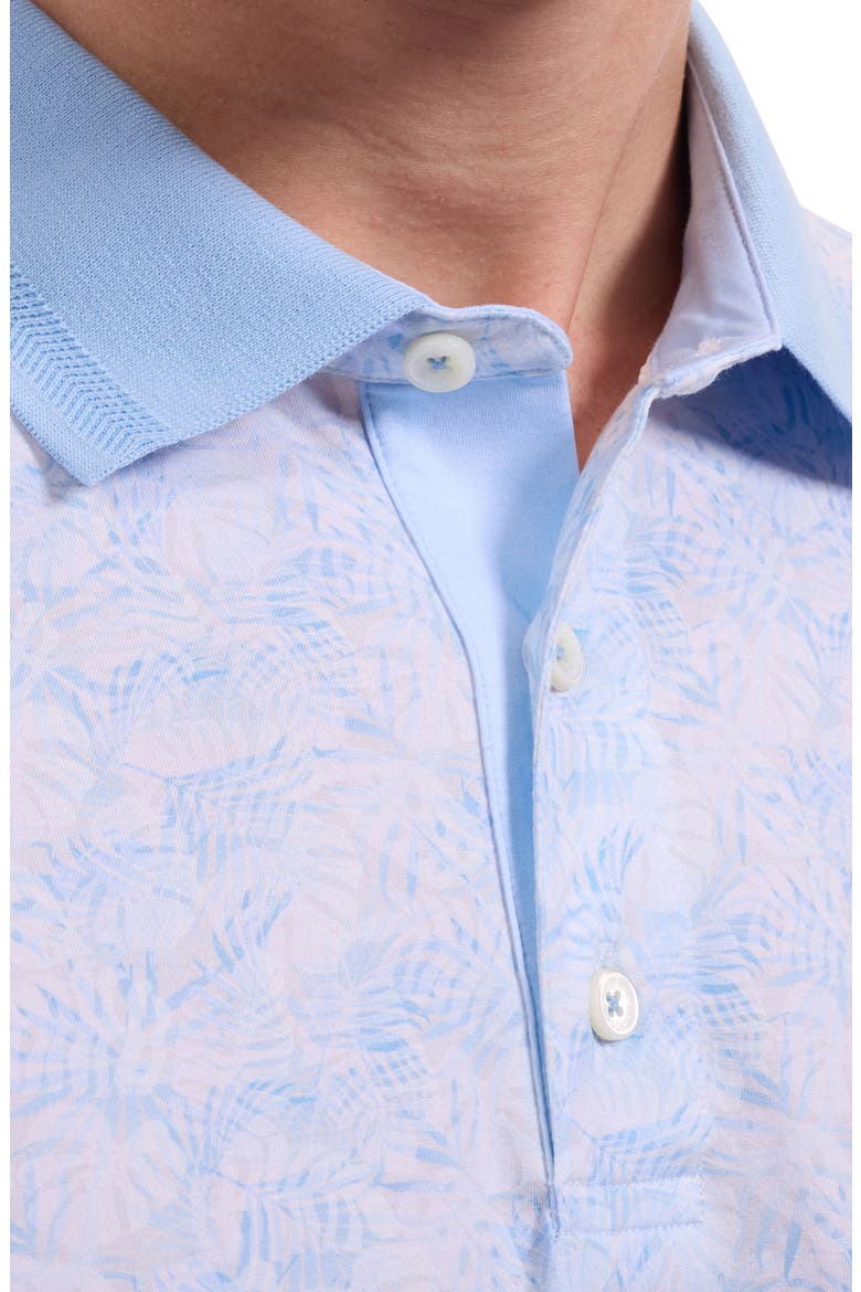 Valerian OoohCotton® Tropical Leaf Print Polo, Alternate, color, BALTIC
