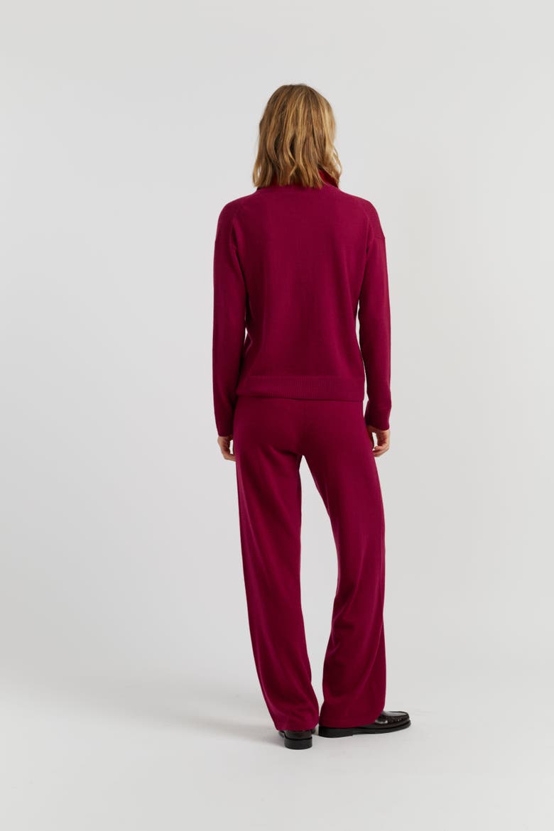 Wool Cashmere Blend V Neck Collared Sweater, Alternate, color, Cherry