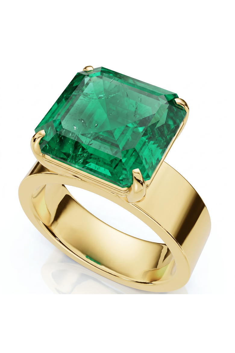6Ct Asscher Cut Cigar Band Solitaire Emerald Engagement Ring Gold Lab Grown, Main, color, 10k Yellow Gold