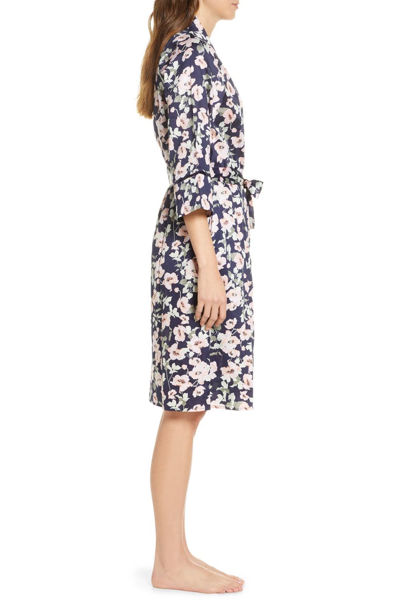 Poppies Cotton Robe, Alternate, color, NAVY