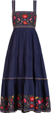 Change of Scenery Lizzie Pinstripe Eyelet Tiered Midi Dress