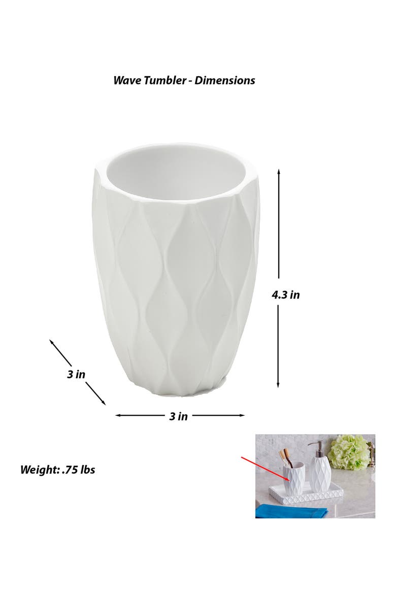 Wave Bathroom Tumbler, Alternate, color, WHITE RESIN