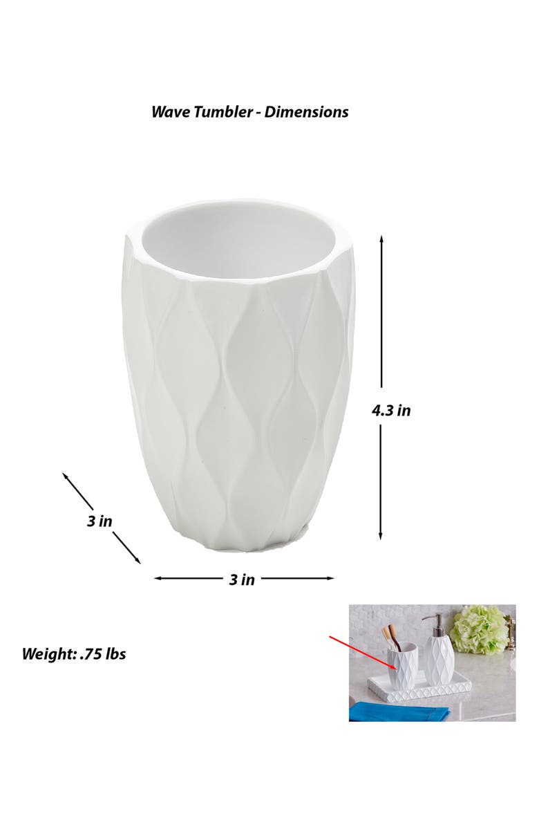 ROSELLI TRADING COMPANY Wave Bathroom Tumbler, Alternate, color, White Resin