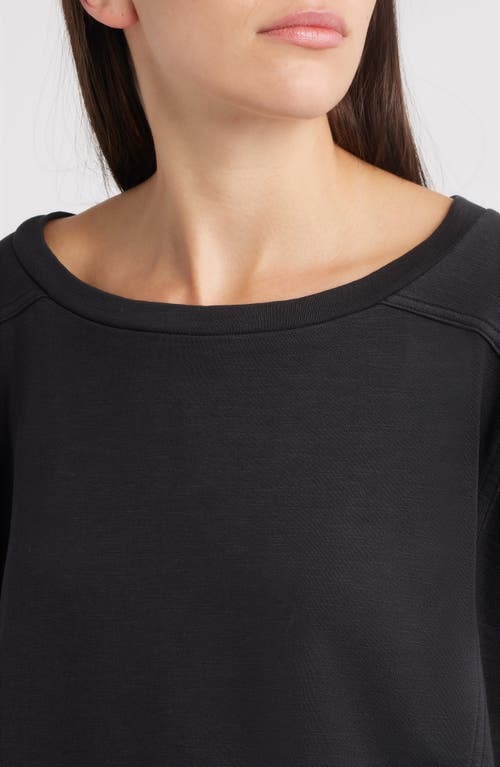 Eileen Fisher Ballet Neck Boxy Organic Cotton Sweatshirt In Black