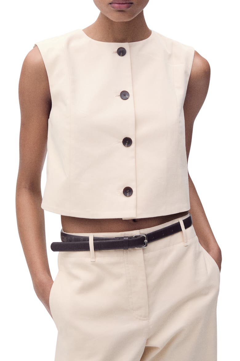 Button Cotton Crop Top, Main, color, ECRU