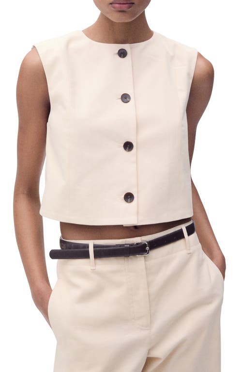 Mango Button Cotton Crop Top In White