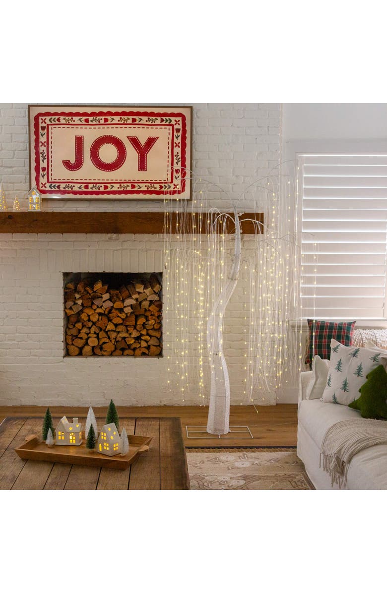 NEARLY NATURAL 7-ft Pre-Lit Artificial White Willow Christmas Tree with 400 Cool White LED Light, Alternate, color, White