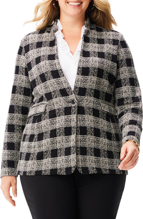 Perfectly Plaid Cotton Blend Knit Blazer (Plus)