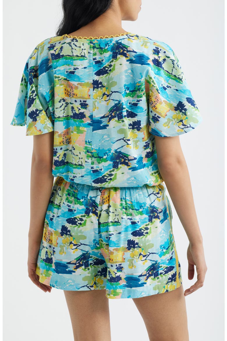 Allover Print Faux Wrap Shirt, Alternate, color, AQUA MULTI