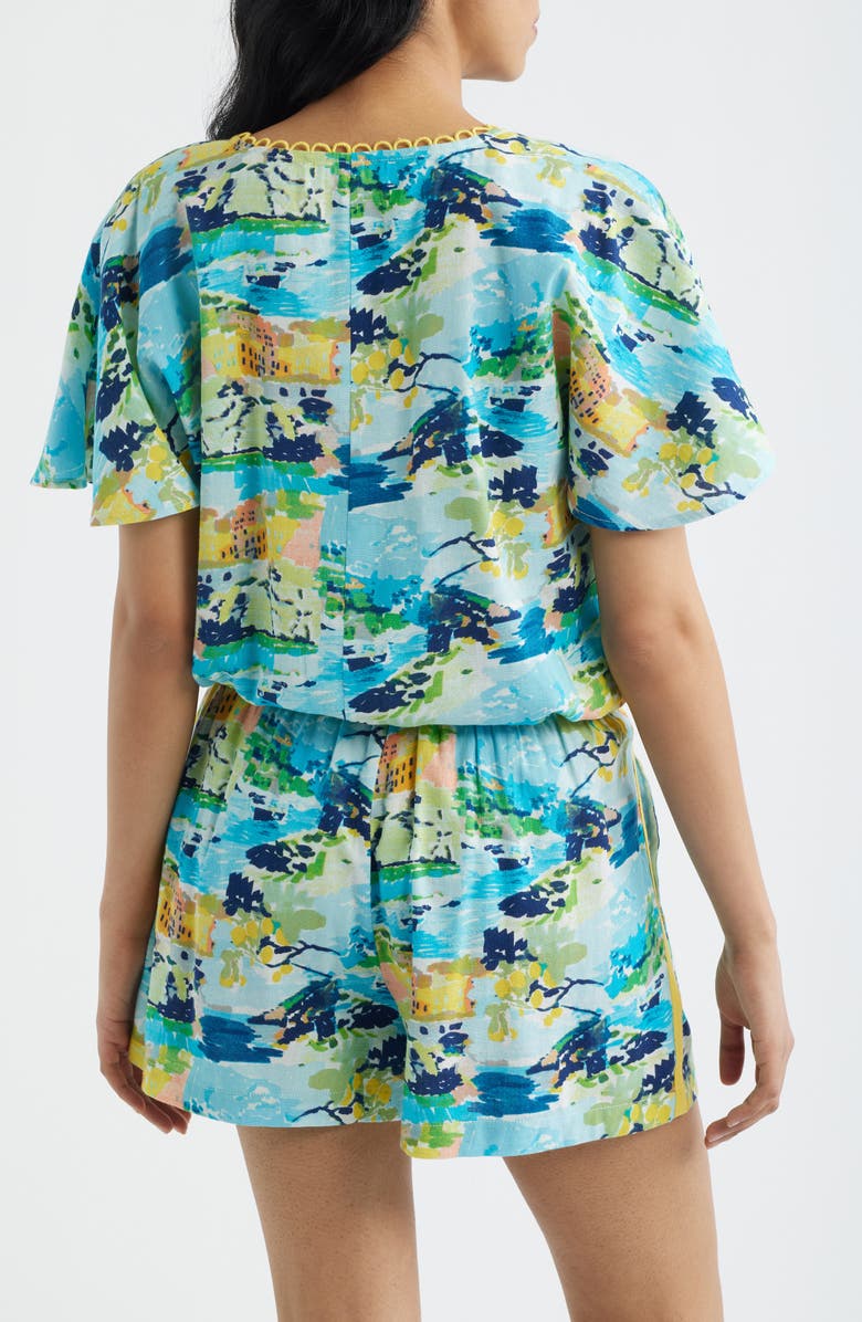 CITY BLUES Allover Print Faux Wrap Shirt, Alternate, color, Aqua Multi