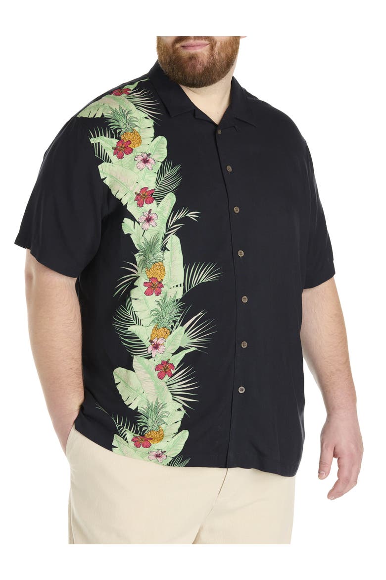 Big & Tall Pineapple Stripe Sport Shirt, Main, color, BLACK