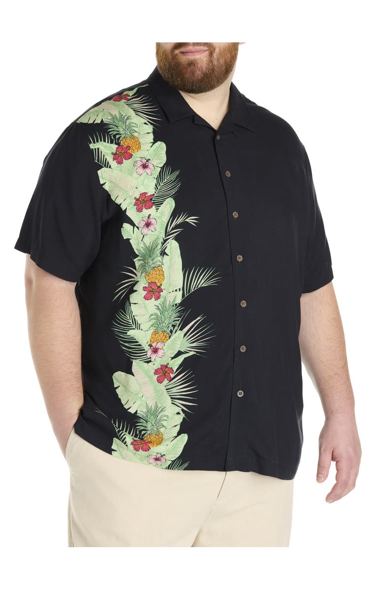 Oak Hill by DXL Big & Tall Pineapple Stripe Sport Shirt, Main, color, Black