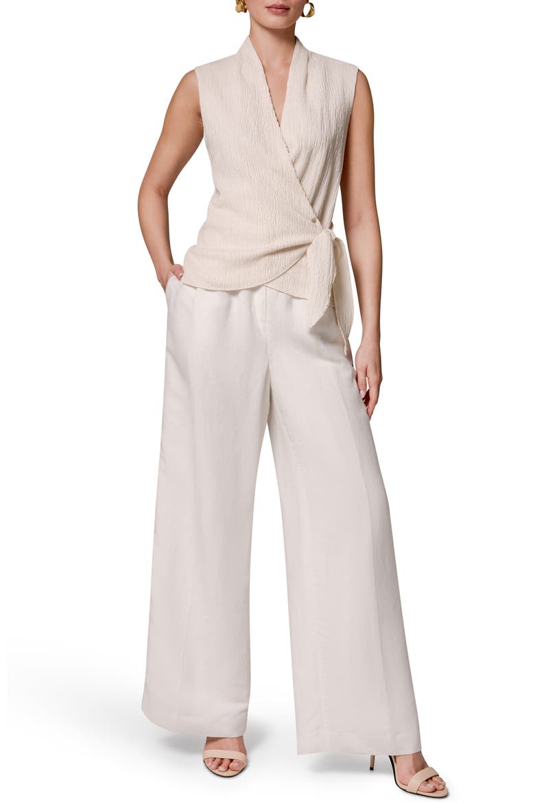 Crinkle Sleeveless Faux Wrap Top, Alternate, color, CREAM