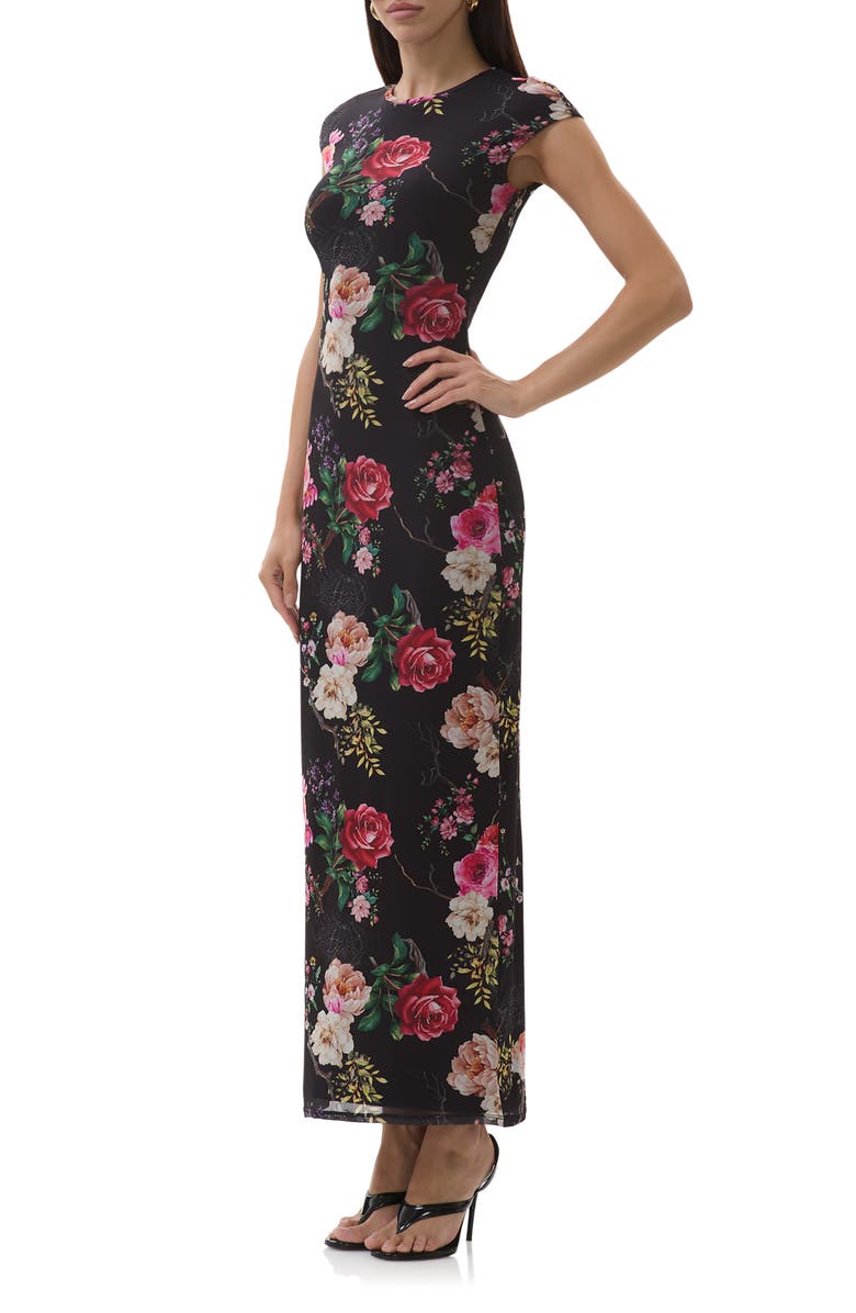 AFRM Cody Print Mesh Dress, Alternate, color, Noir Summer Rose